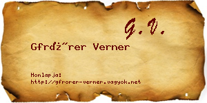 Gfrörer Verner névjegykártya